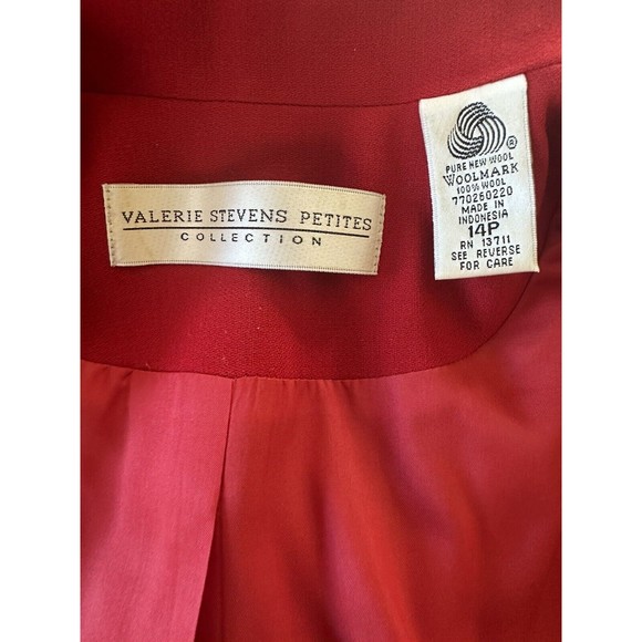 Vintage Valerie Stevens Wool Mark Red 100% Wool Blazer Suit Set Skirt Size 14P - Picture 4 of 7
